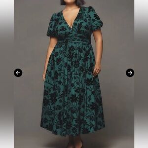 Anthropologie Katerina Green Velvet Floral Dress